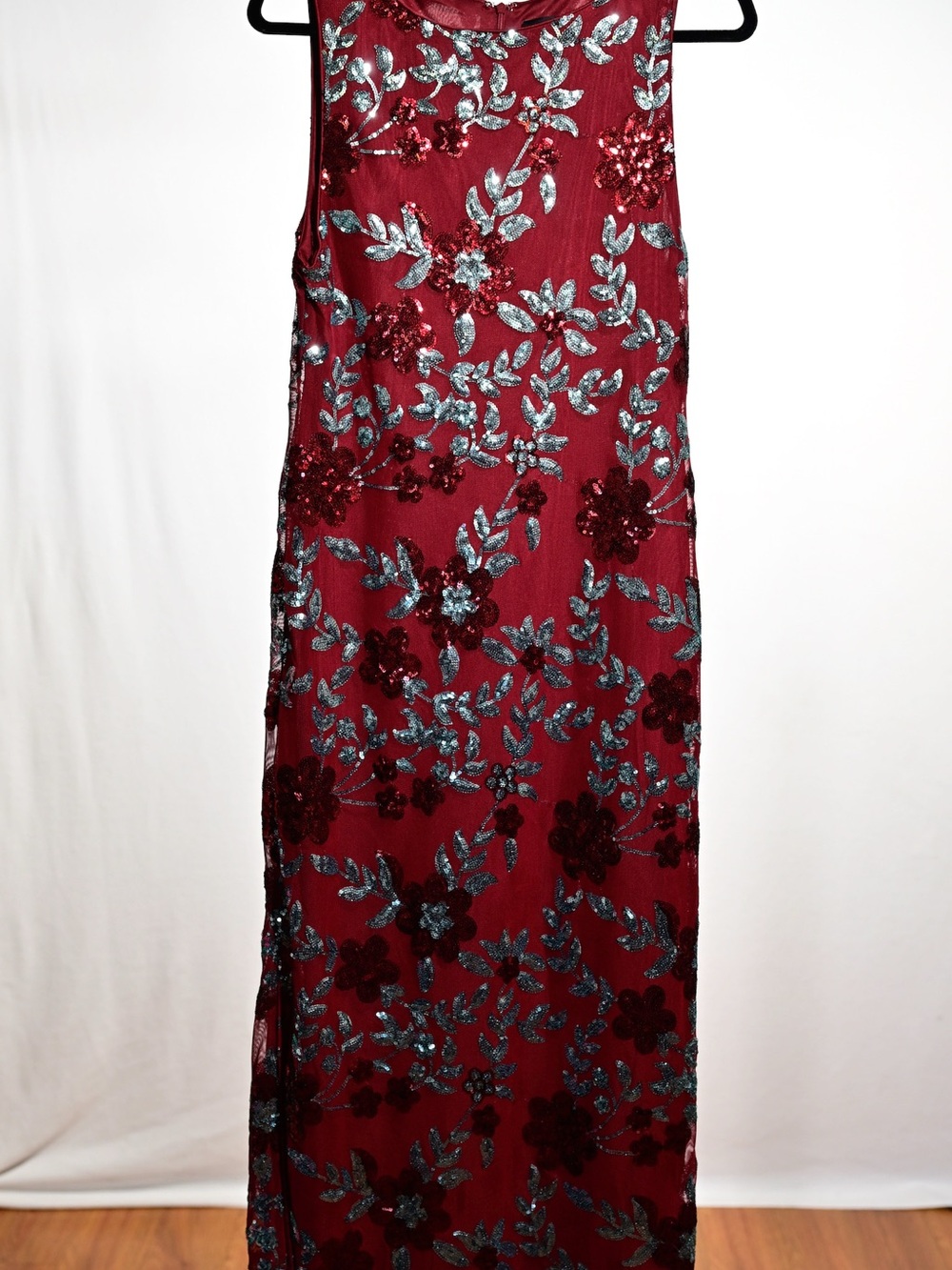 Vici Burgundy Embroidered Floral Maxi Skirt